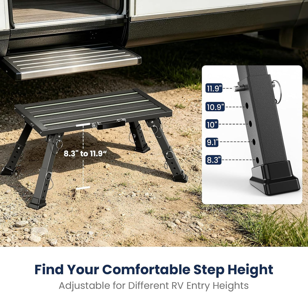 Safoner Heavy Duty Large RV Step Stool, Camper Adjustable Folding Steps