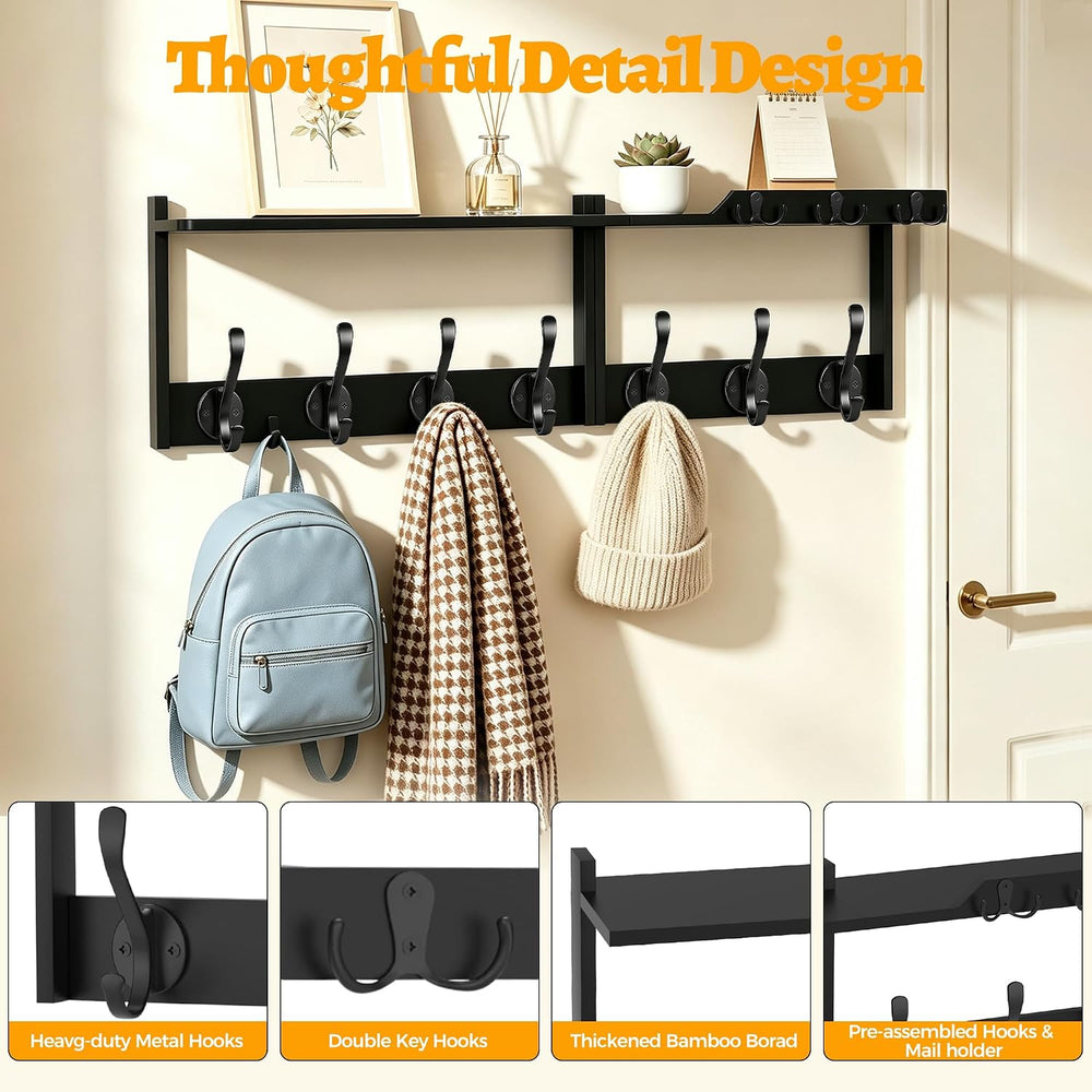29" Coat Rack Wall Mount with Shelf for Entryway,Shelf with Hooks