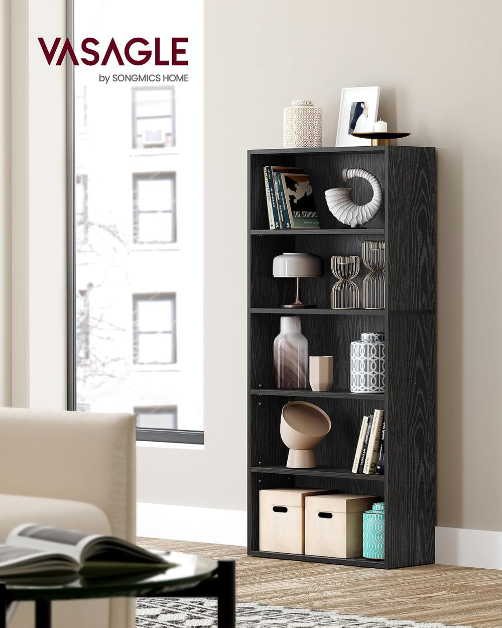 VASAGLE Set of 2 Bookshelves, 5-Tier Open Adjustable Storage Shelves