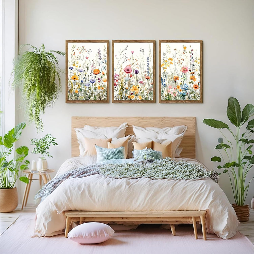 3 Piece Colorful Wildflower Wall Art Set Framed Spring Wall Decor 12x16 In