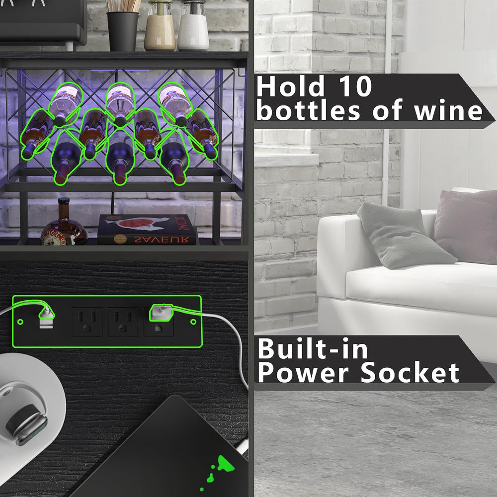ZOPEND Wine Cabinet Coffee Table with Power Socket and LED Light, Three Tiers...