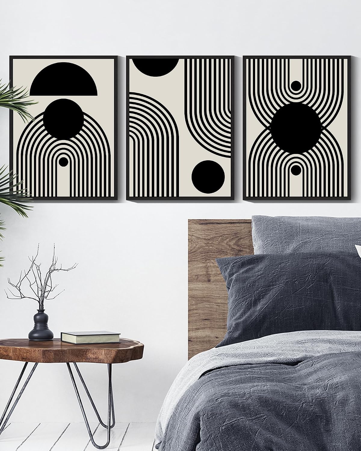 Drsoum Black and White Abstract Framed Wall Art Decor Duotone Minimal Dark Brush Stroke Prints Shapes Illustrations Modern Art Decorative Ready To Hang - 11x14in Black Framed