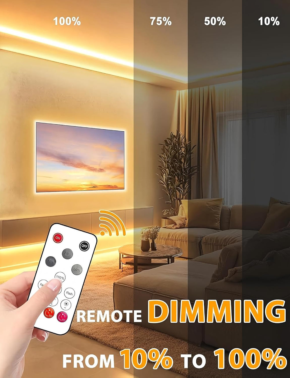 Lamomo COB LED Strip Lights 32.8ft, Warm White Dimmable Rope with Remote