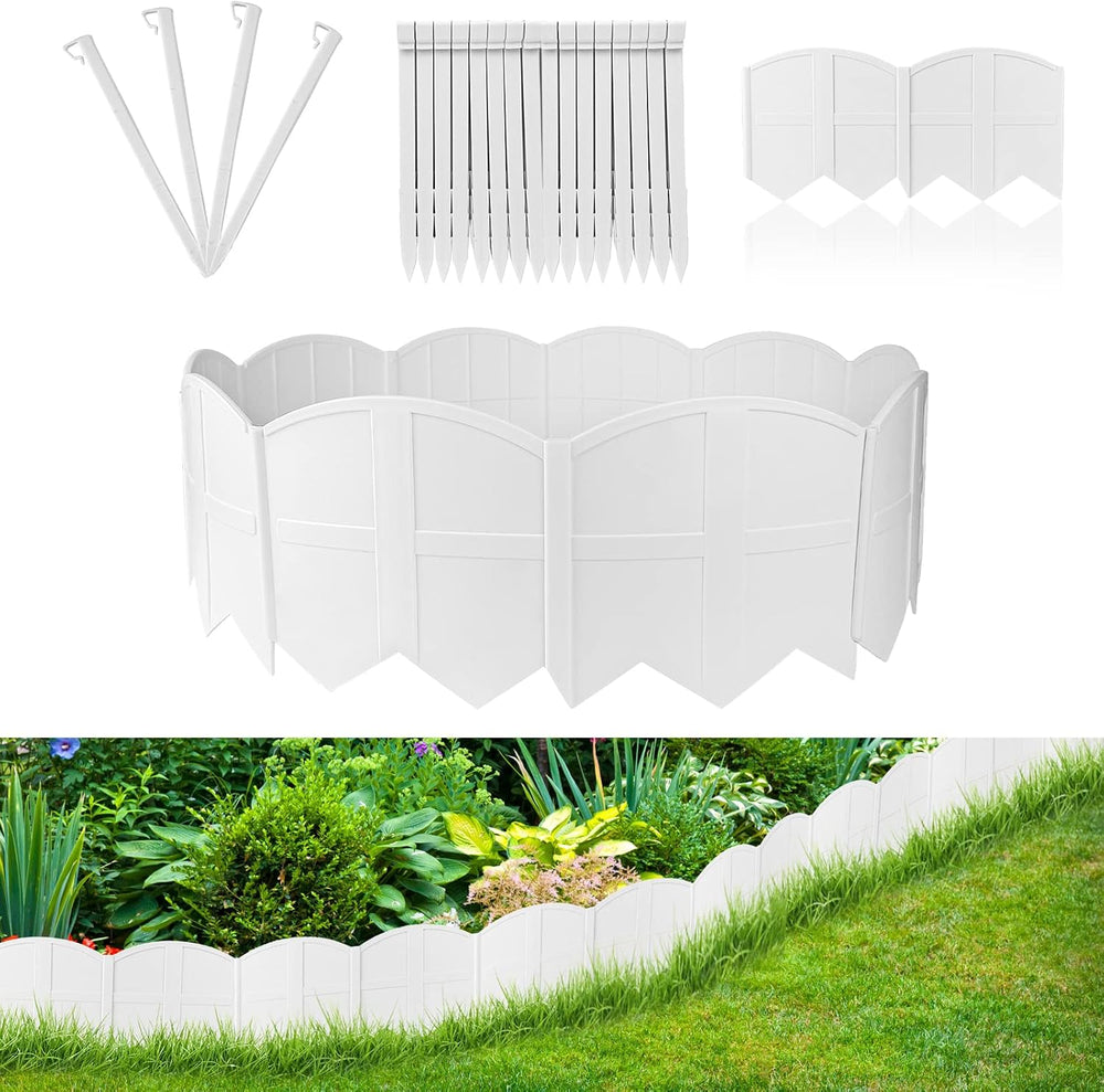 6 Inch Tall 20Ft White Landscape Edging Border with 7.8In Stakes,20Pcs