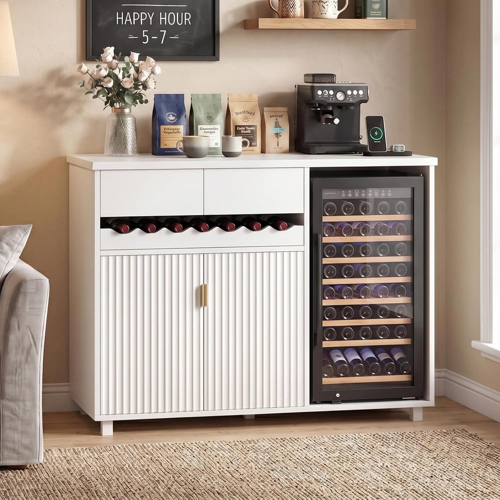 54" Modern Coffee Bar Cabinet with Fridge Space (White)
