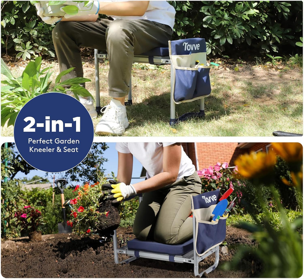Tovve Foldable Garden Kneeler and Seat, Heavy Duty Garden Stool with 10"...