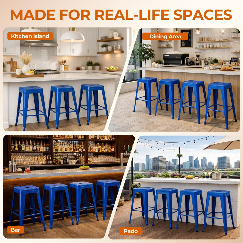 Victoria Blue Metal Bar Stools Set of 2, 24" inch
