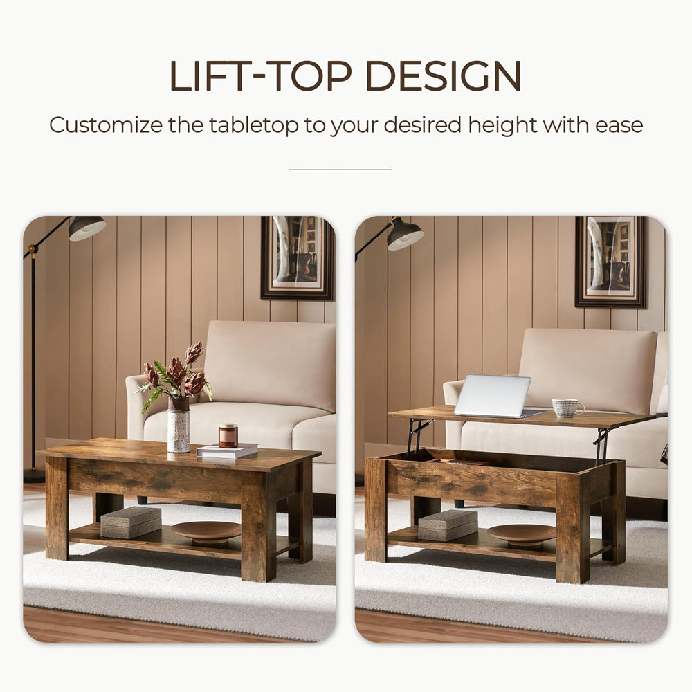 Yaheetech 38.6" Lift Top Coffee Table with Hidden Storage, Rustic Brown