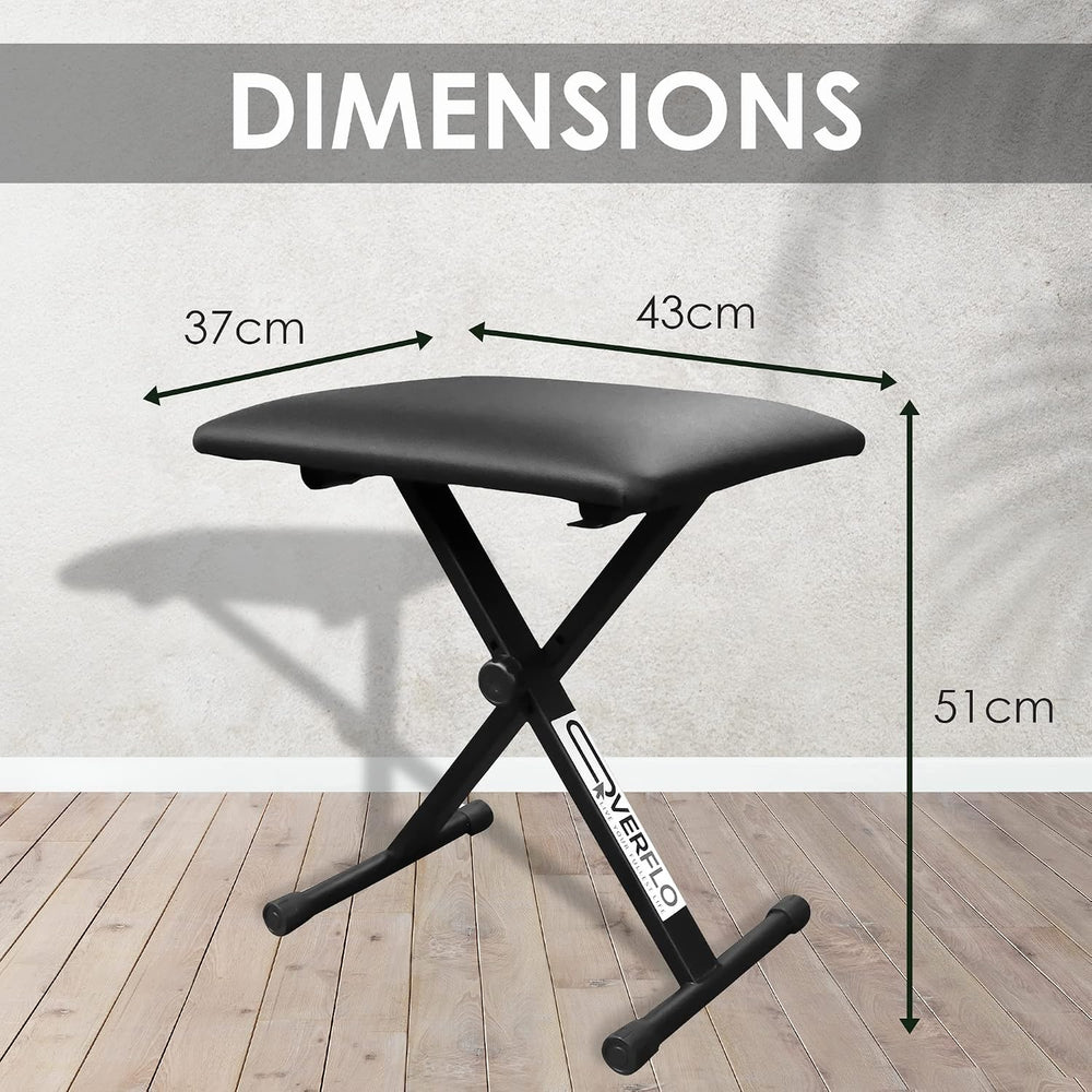 Adjustable Black Piano Bench with Padded Leather Cushion Wooden Benches for K...