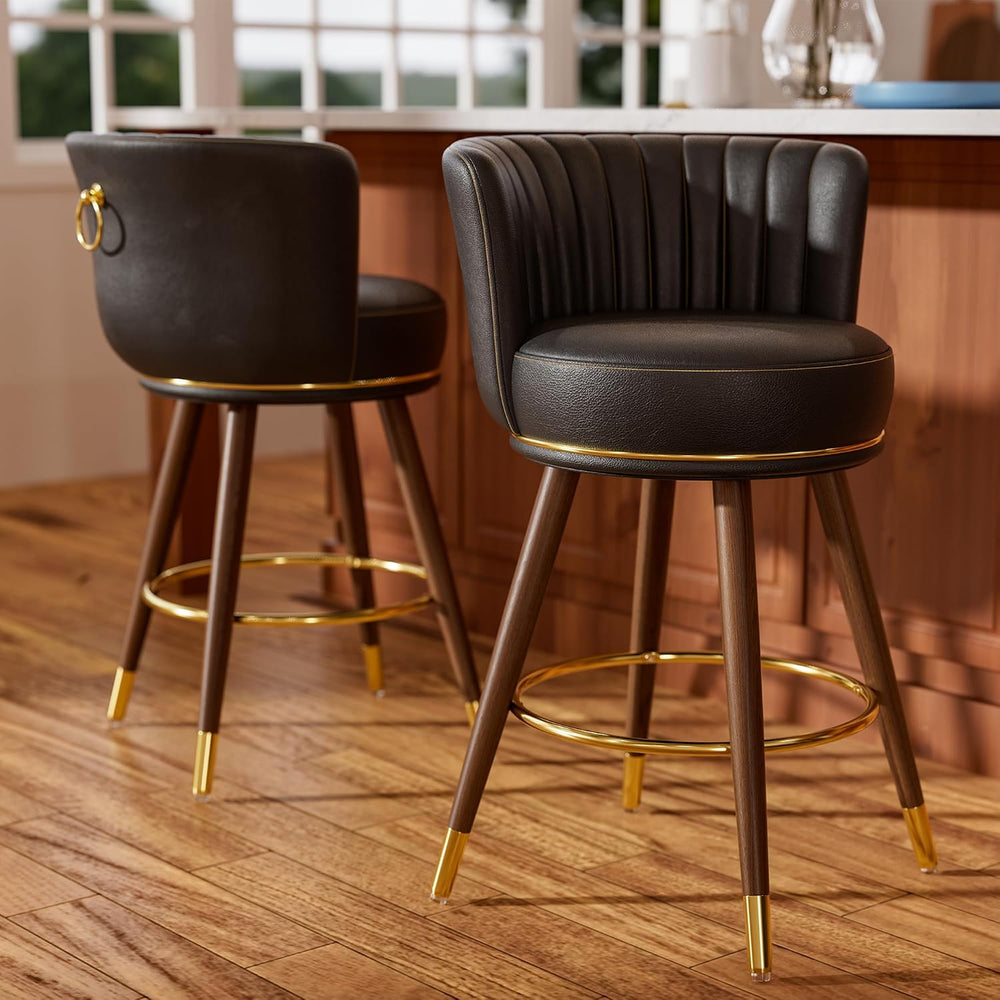 SeekFancy 24 Inch Black Leather Swivel Counter Bar Stools Set of 2