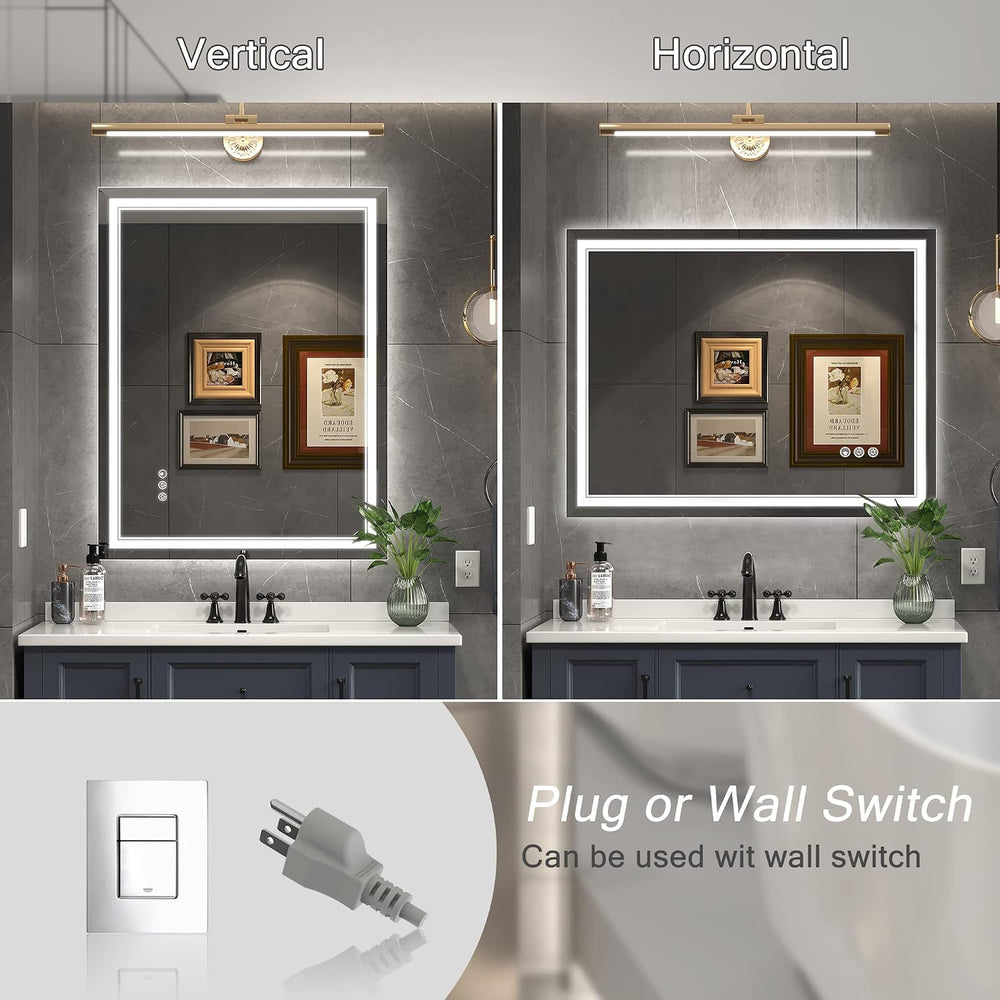 Ratsamee 28x36 LED Bathroom Mirror with Lights, Backlit+Front Lit, Anti-Fog
