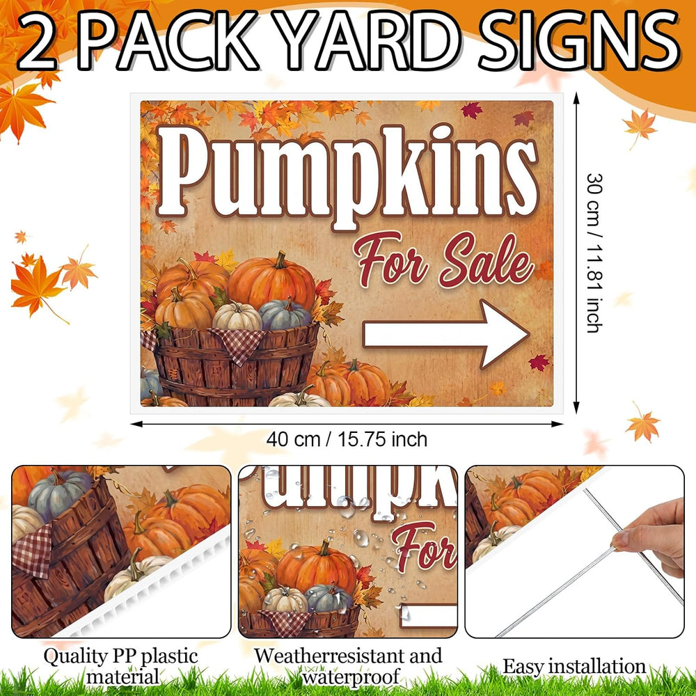 3pcs Fall Pumpkins Feather Swooper Flag Kit, Yard Sign with Pole Stake