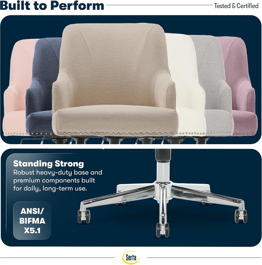 Serta Leighton Home Office Desk Chair, Mid-Back with Chrome Nailheads, Memory...