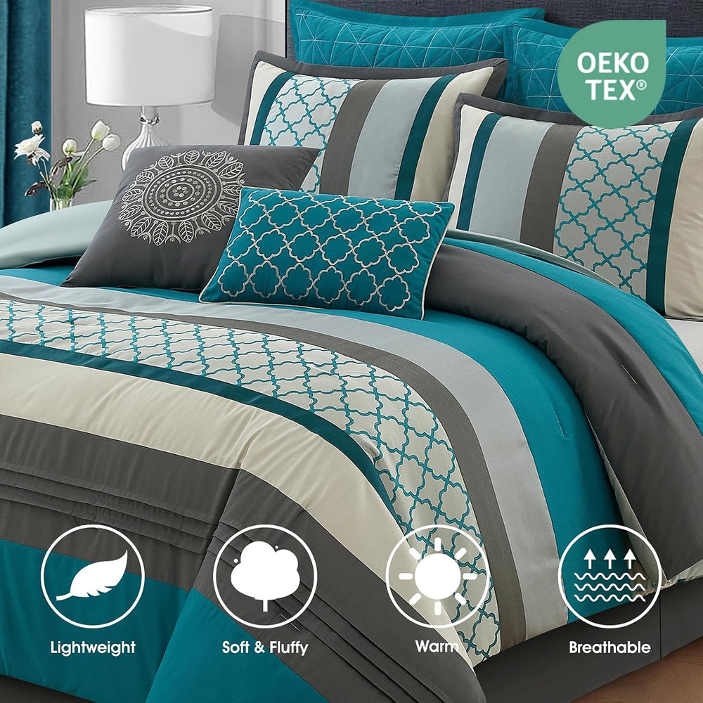 LANCO MODERN LIFESTYLE California King Comforter Set, Grey Bedding Set, Jacqu...