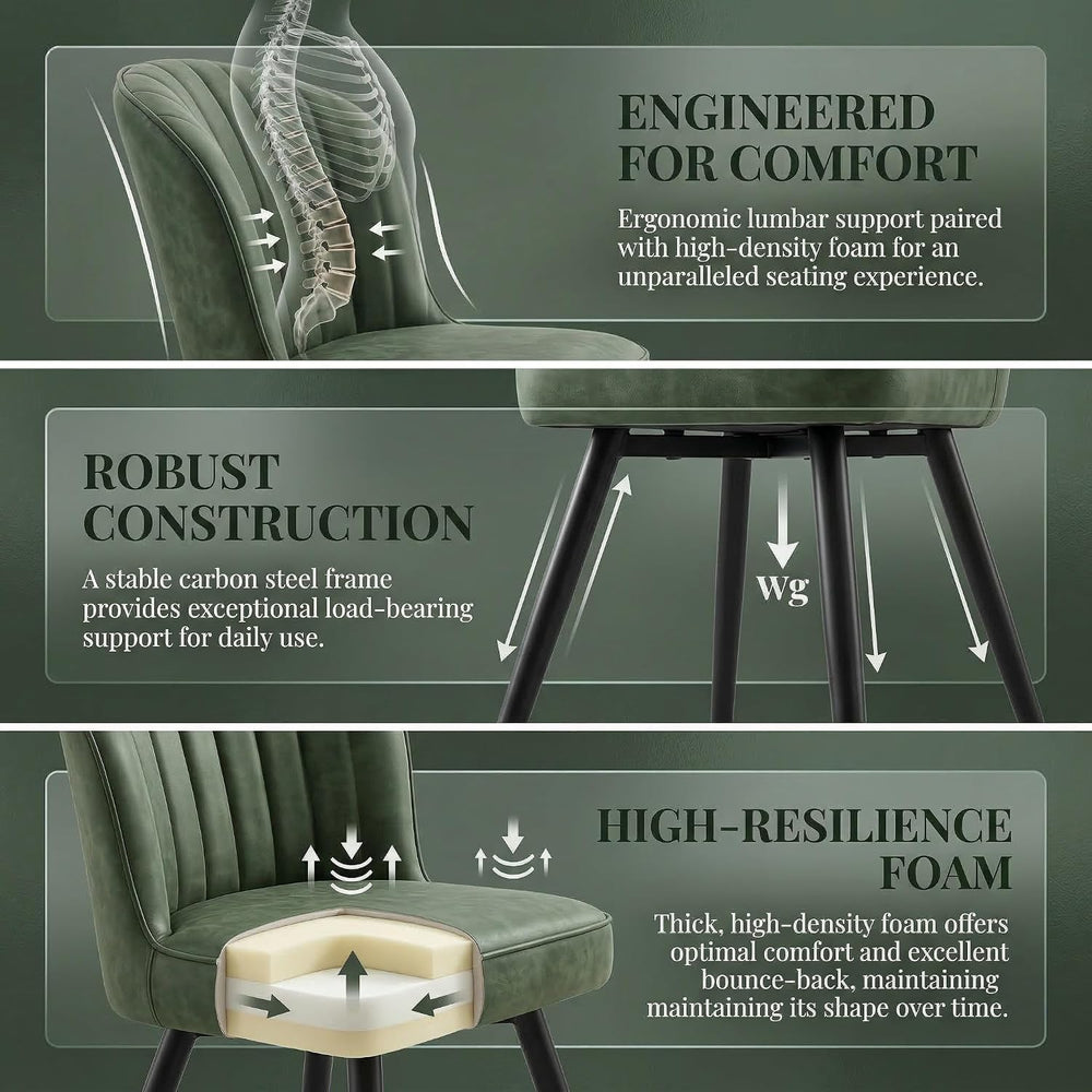 ROCITY Modern Upholstered Dining Chairs Set of 6 Green Leather Dining Room Ch...