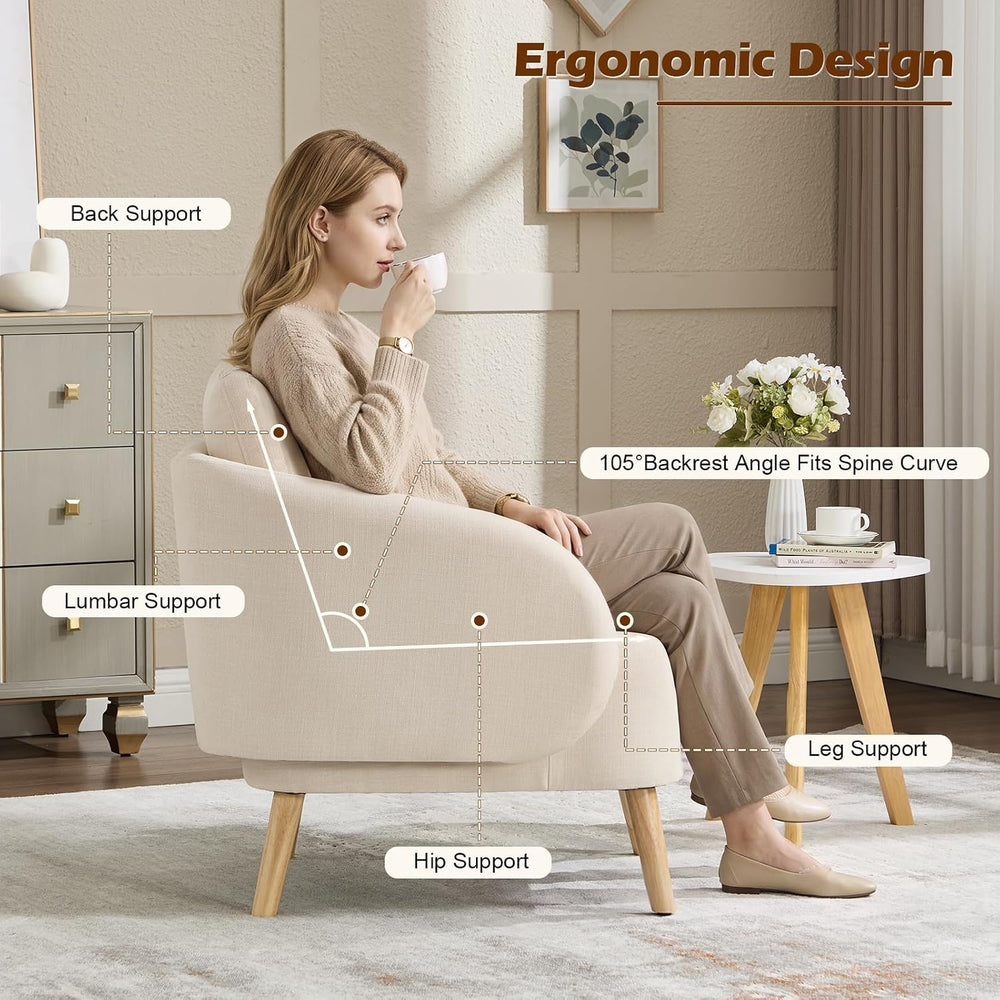 ANJ Premium Linen Accent Chair with Curved Arms, Mid-Century Modern Upholster...