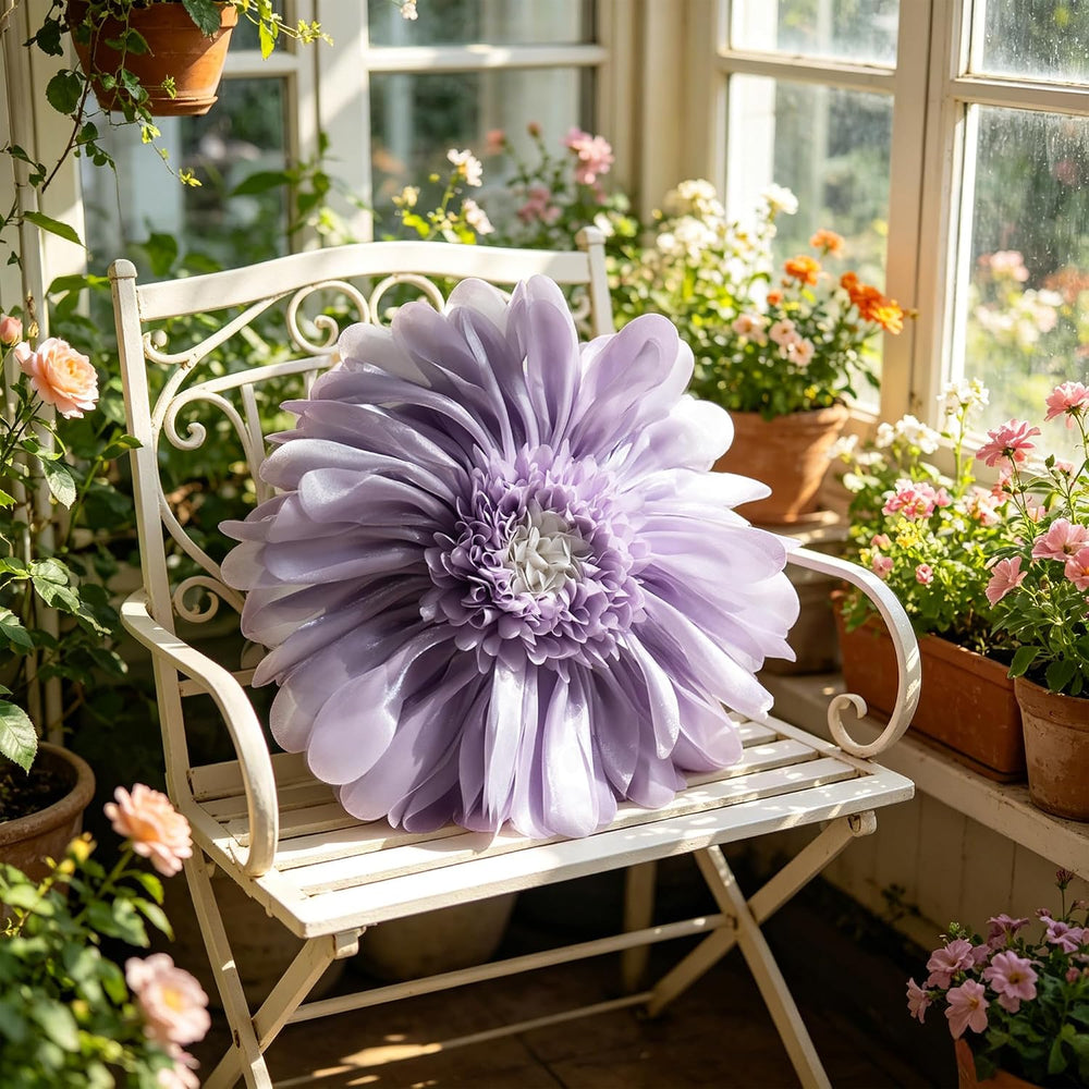 3D Flower Round Decorative Throw Pillow for Bed Couch 14 Inch Lavender