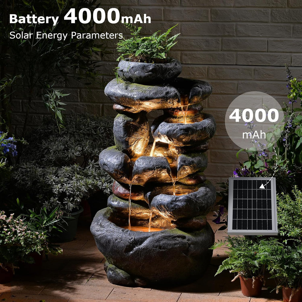 29.5''Tall Rock Solar Water Fountain Outdoor Garden Feature