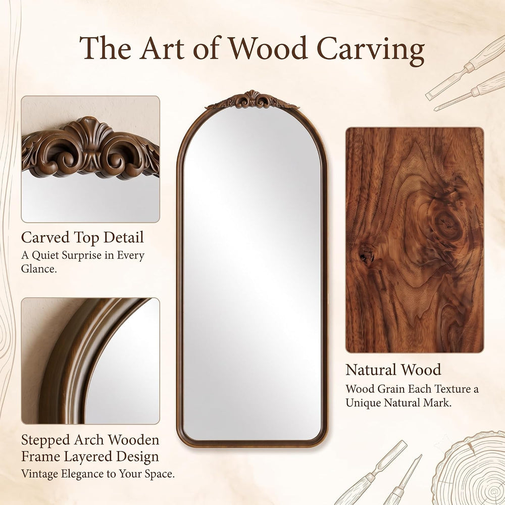 Arched Mirror Full Length 71 X 30 Wood Nature Walnut Light Brown