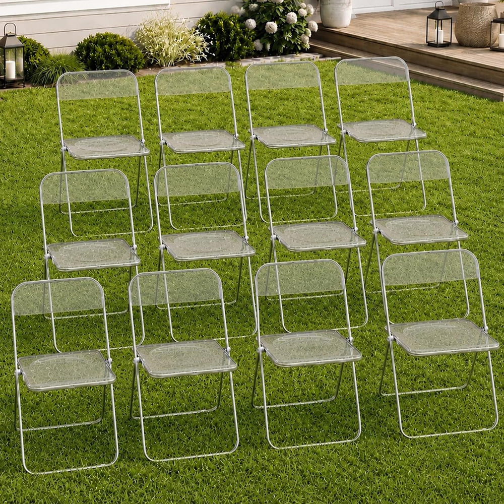 JPBSTO 12 Pack Crystal Clear Folding Chairs - Premium Bulk Stackable for Exhi...