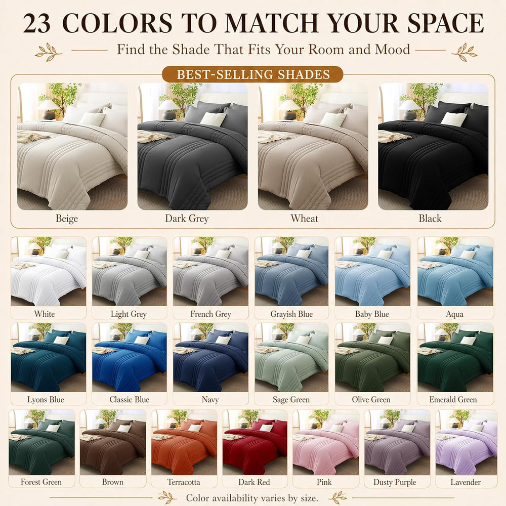 CozyLux Queen Comforter Set Beige - 7 Pieces Vertical Quilted Bed in a Bag
