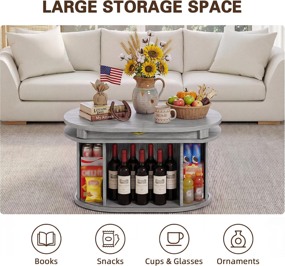YESHOMY Modern Oval Coffee Table with Storage for Living Room, Gray