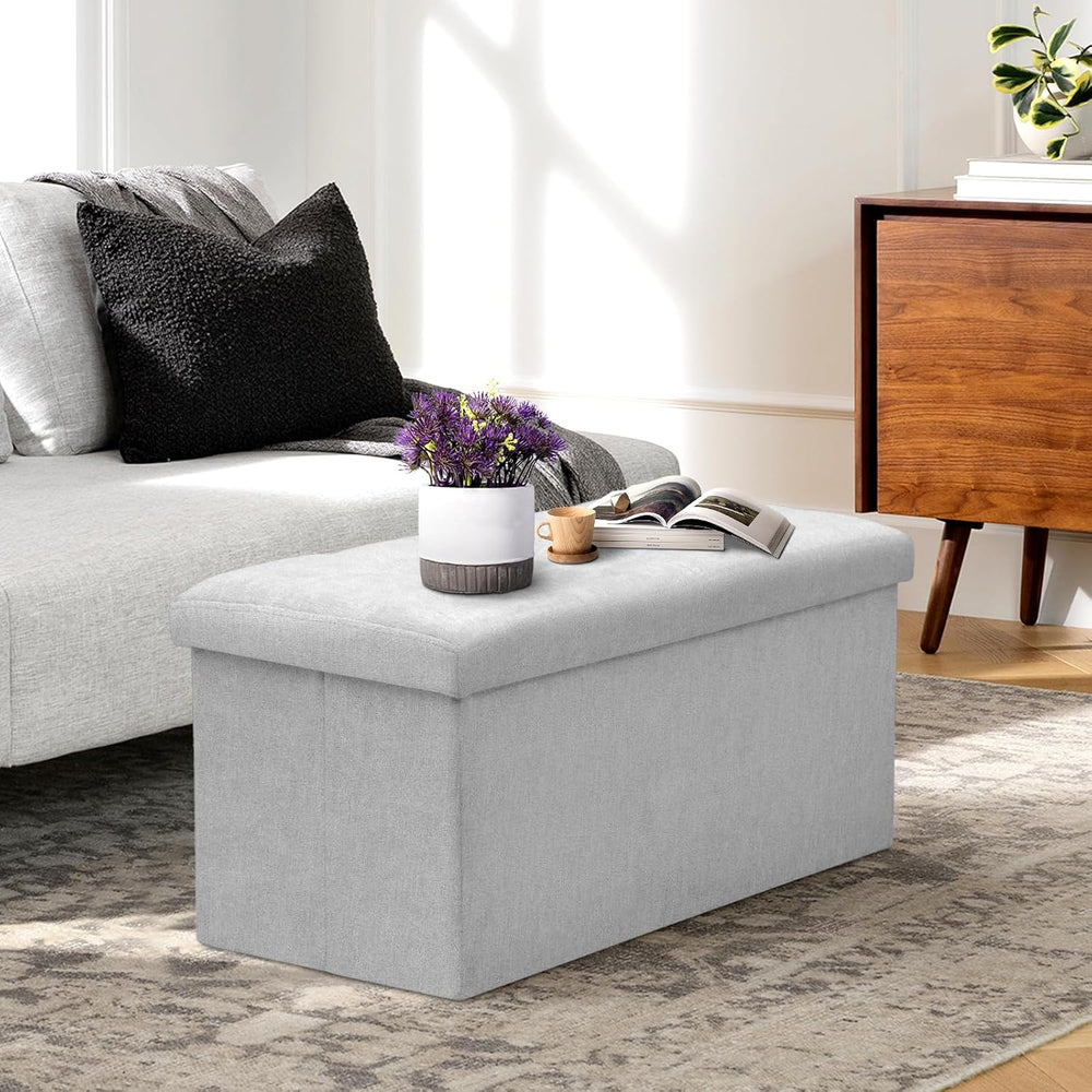 Athena Collection Linen Ottoman with Storage, 30 Inches Large Storage Ottoman...