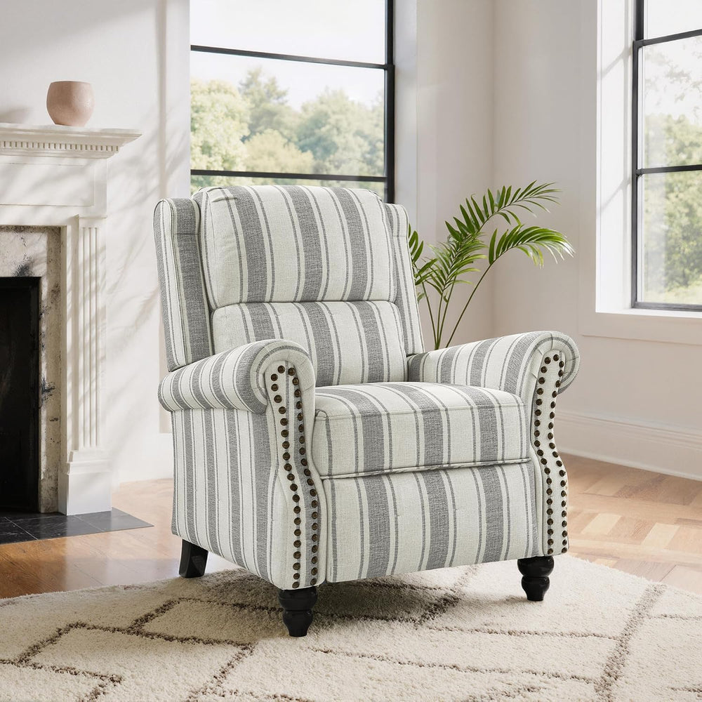 Pushback Recliner Chair, Modern Wingback Recliner, Stripe Gray