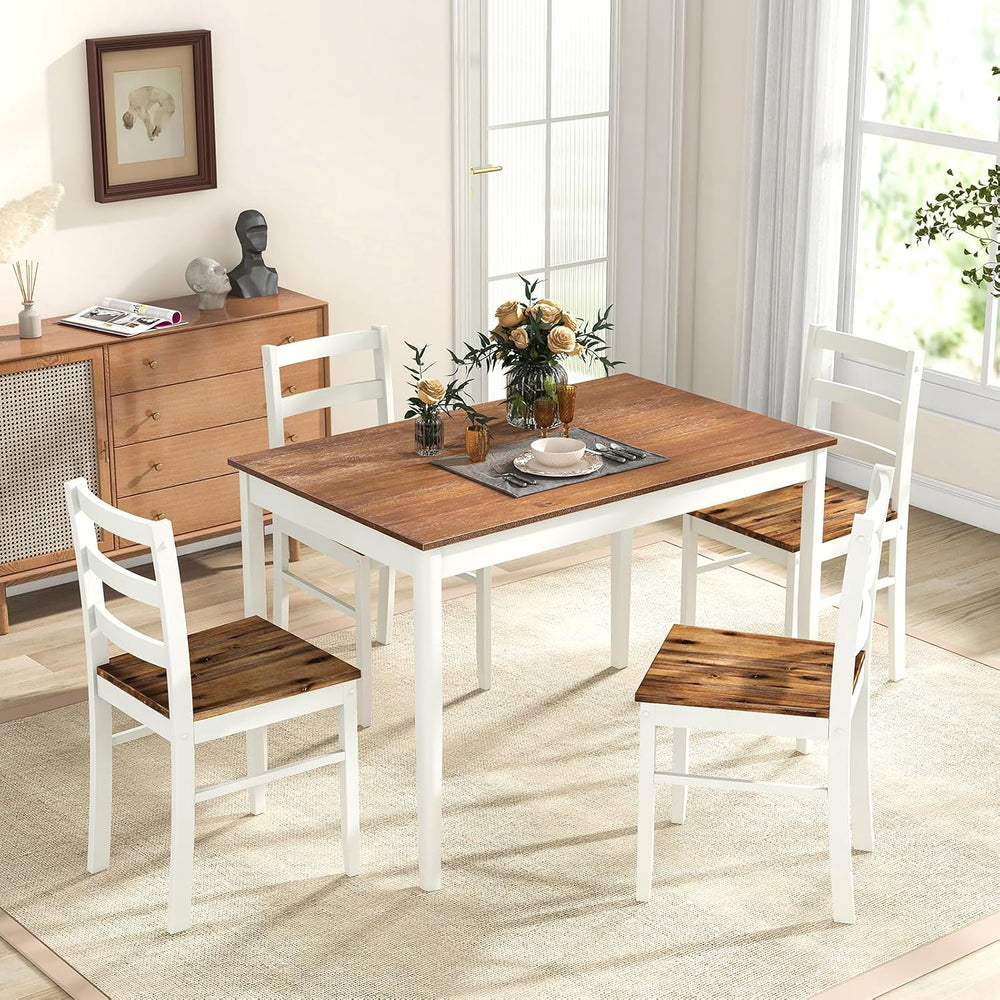 Tangkula Mid-Century Modern Dining Table Set for 4, Wood Kitchen Table Set