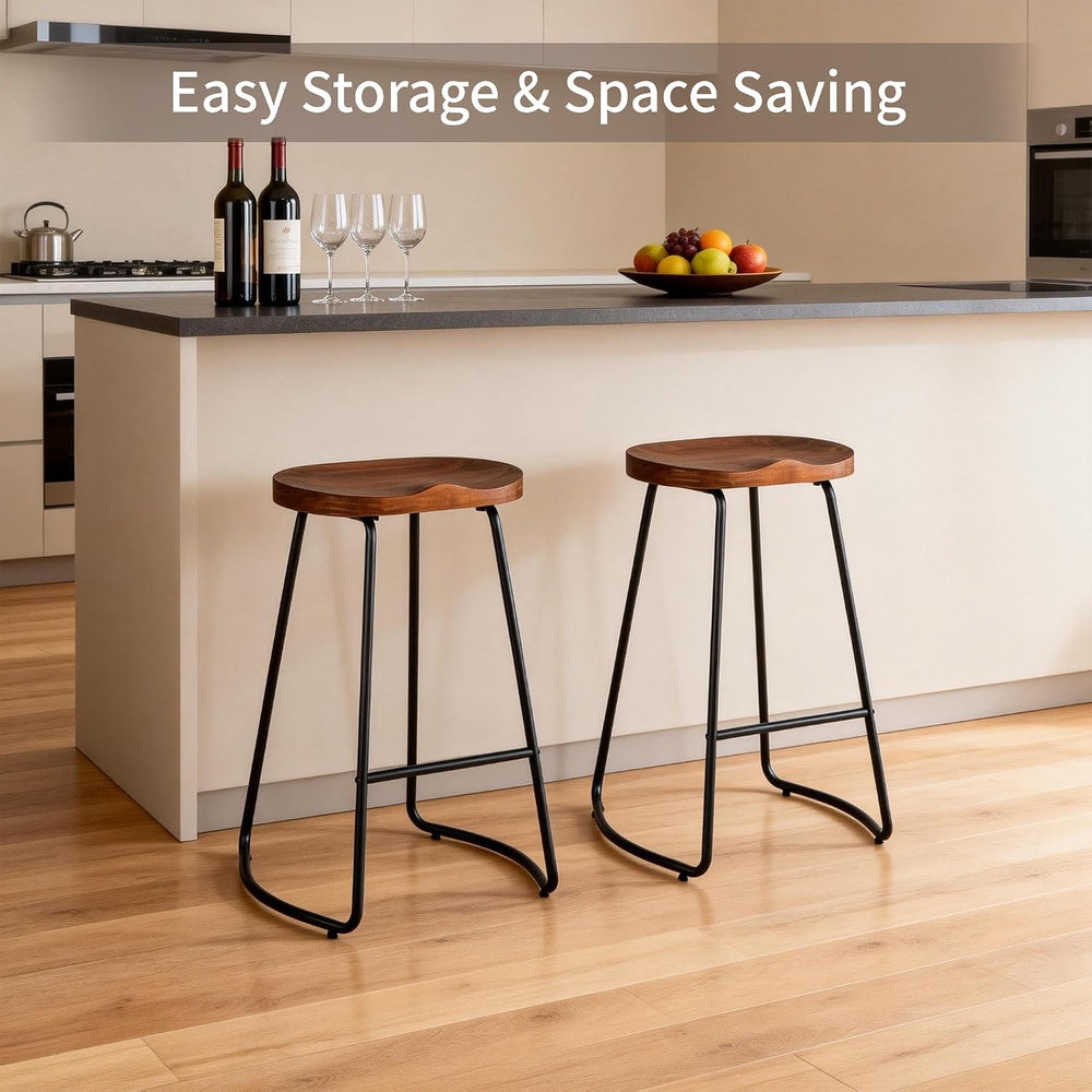 HeuGah 26" Wood Counter Height Bar Stools Set of 2 for Kitchen Island