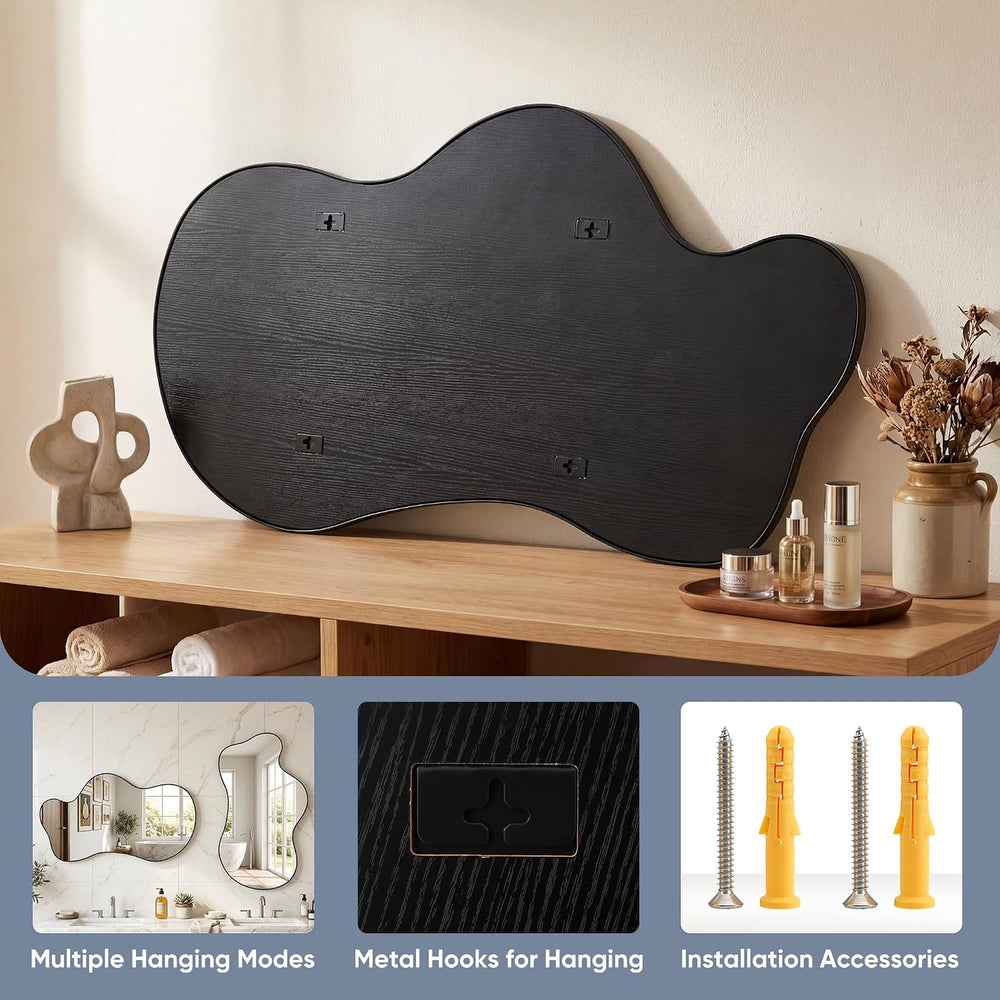 Irregular Wall Mirror, 26"x40" Asymmetrical Mirror, Black