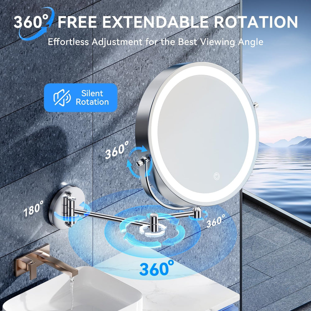 Auxmir 10″ 5000mAh 1X/30X Wall Mounted Lighted Magnifying Makeup Mirror