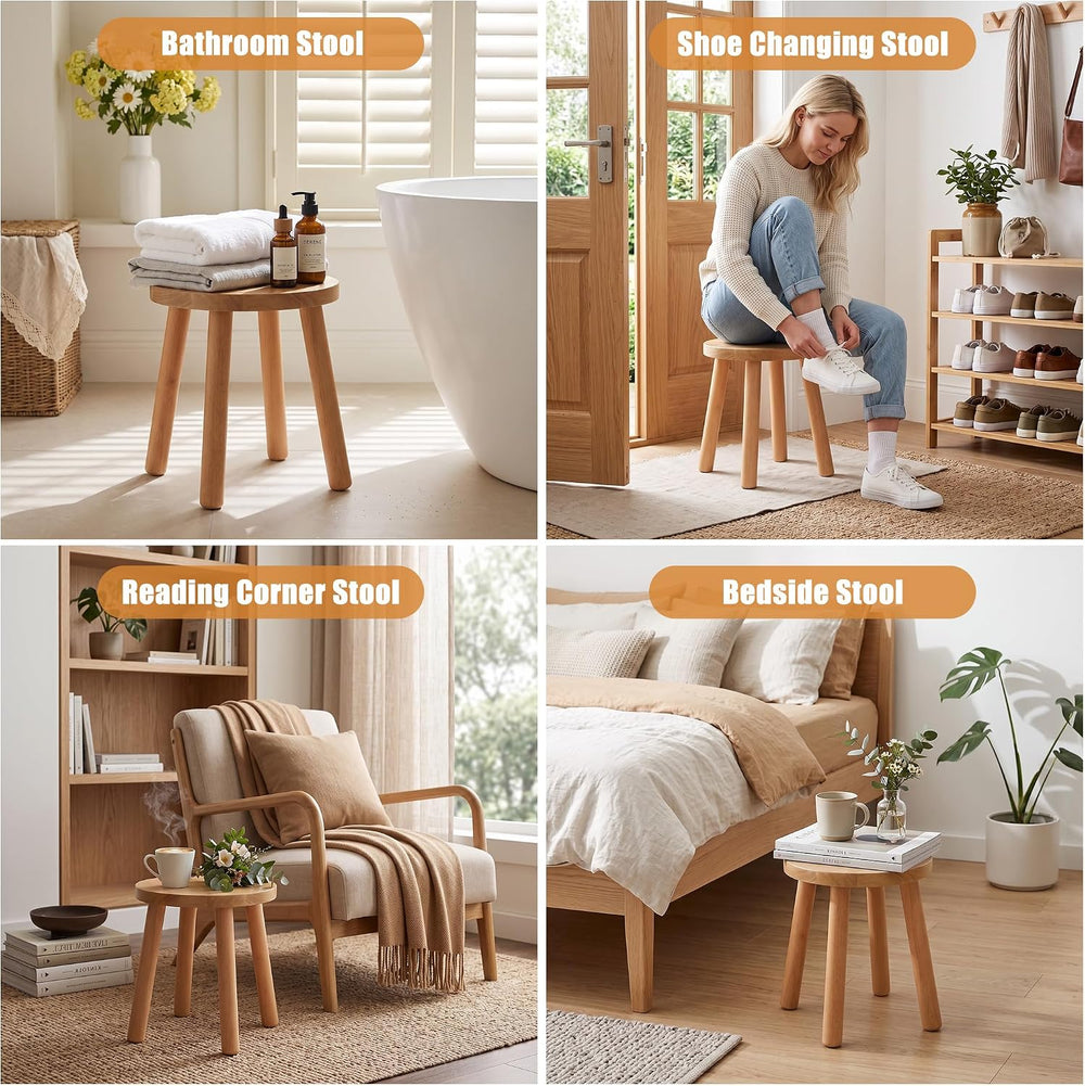 Solid Wooden Stool, Plant Stand,Step Stool,Small Round Stool,Walnut,11.8" H