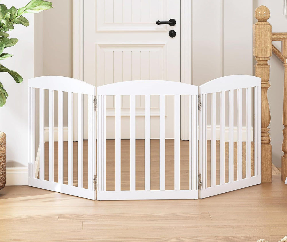 SPIRICH Wooden Freestanding Foldable Dog Gate, Stylish Modern, 28" Tall