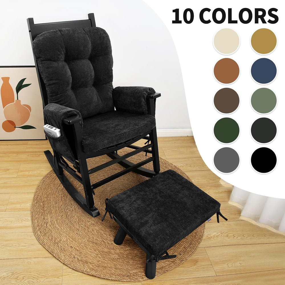 5 PCS Glider Rocker Replacement Cushions with Storage Side Pocket, Luxuriy Ch...