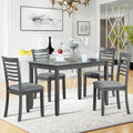 RuiSiSi 5 Piece Dining Table Set for 4, Farmhouse Rectangular Kitchen Table with 4 Padded Chairs, Rustic 5 Piece Dinette Table Set for Living Room, Gray