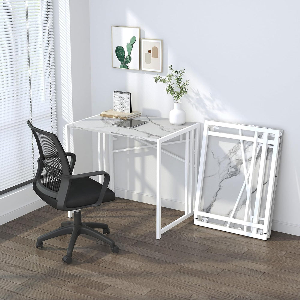 Lutown-Teen 32 inch Folding Small Desk, White Marble