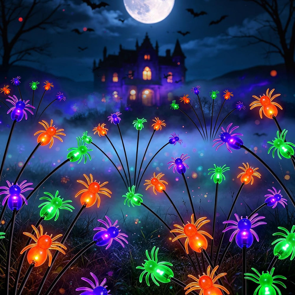 4Pack Spider Solar Halloween Decorations,Solar Firefly Swaying Lights