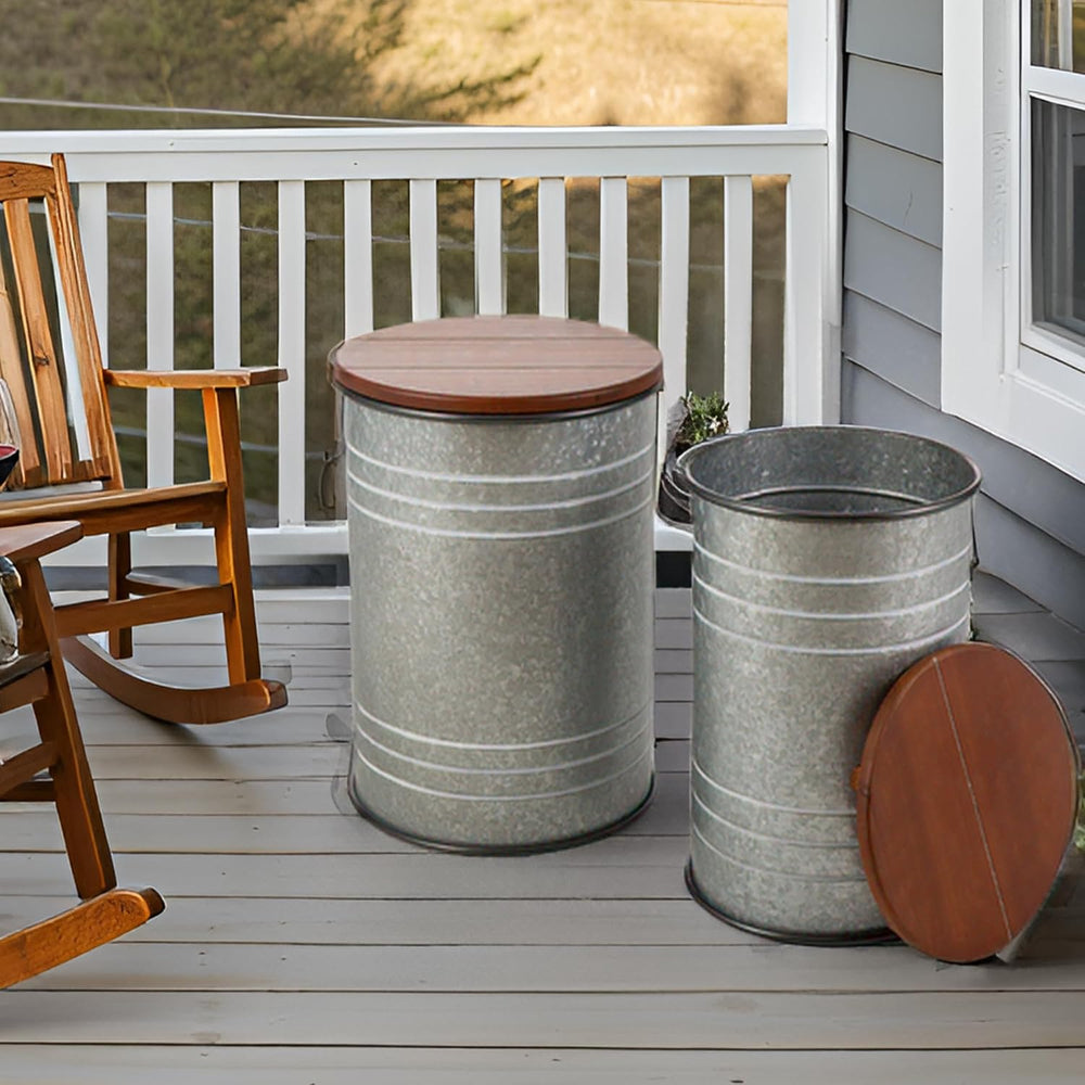 Glitzhome Farmhouse Accent Side Table, Metal Storage Stool Ottoman with Round...
