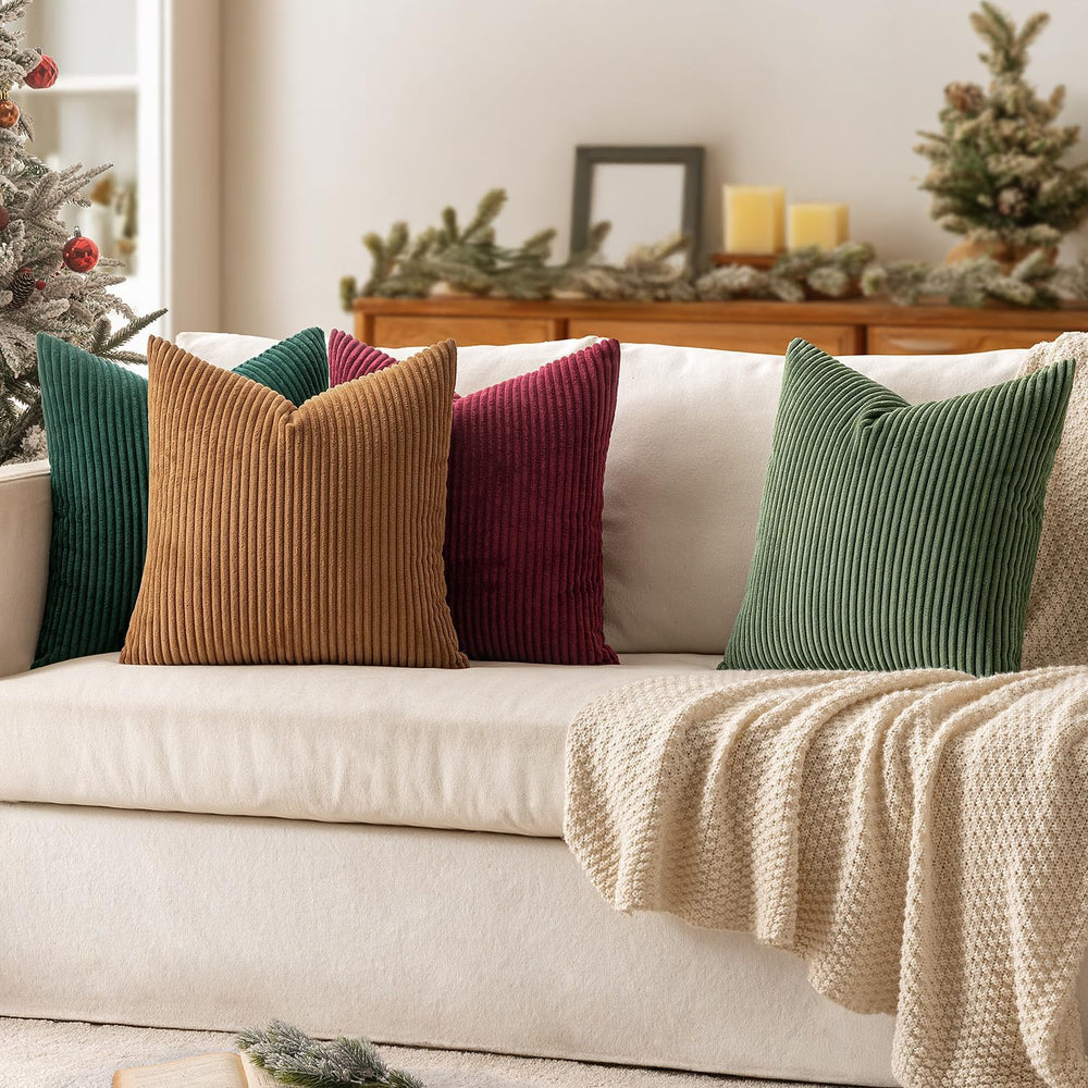 MIULEE Soft Corduroy Decorative Throw Pillow Covers Christmas Green 18x18