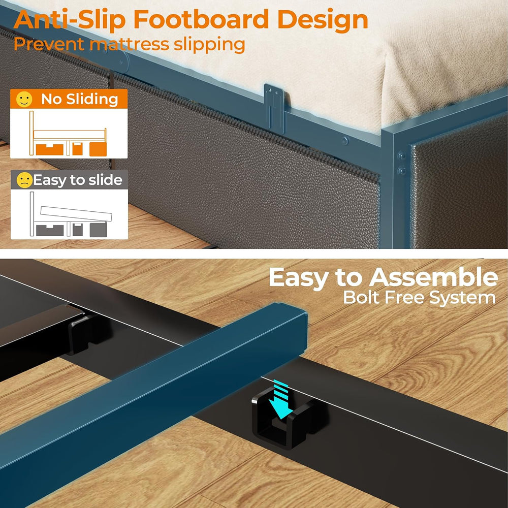 OURPIC Full Size Bed Frame with Storage Headboard, 6 Drawers, LED&Charging