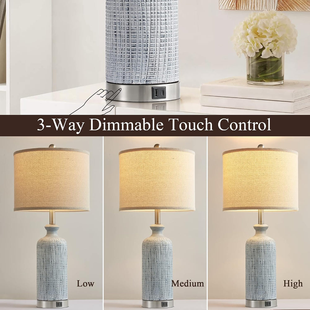 Living Room Lamps Set of 2, 27" Touch Lamps for Nightstand with USB A+C ...