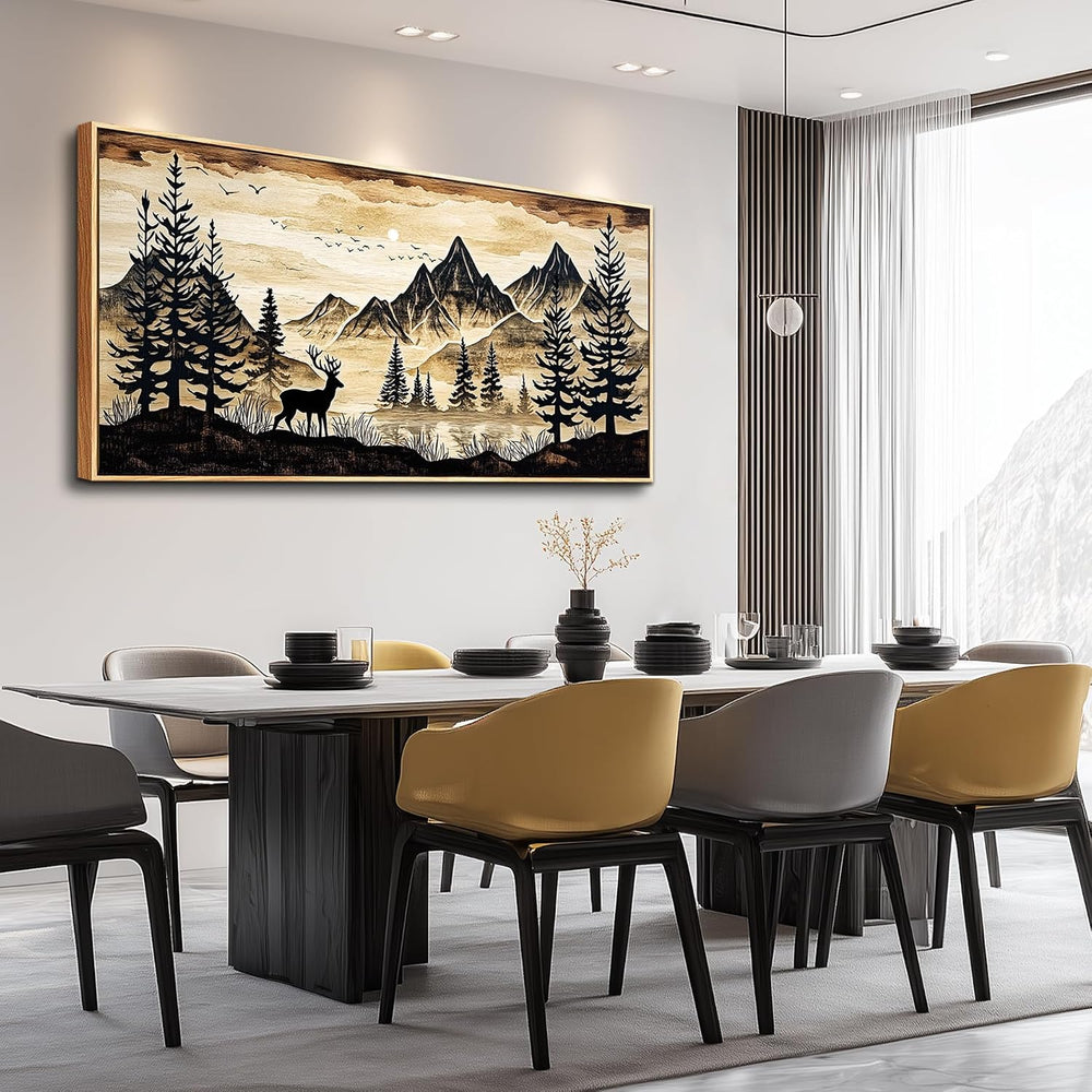 DZRWUBHS Large Forest Wall Art for Living Room Deer Pictures Wall Decor Rusti...