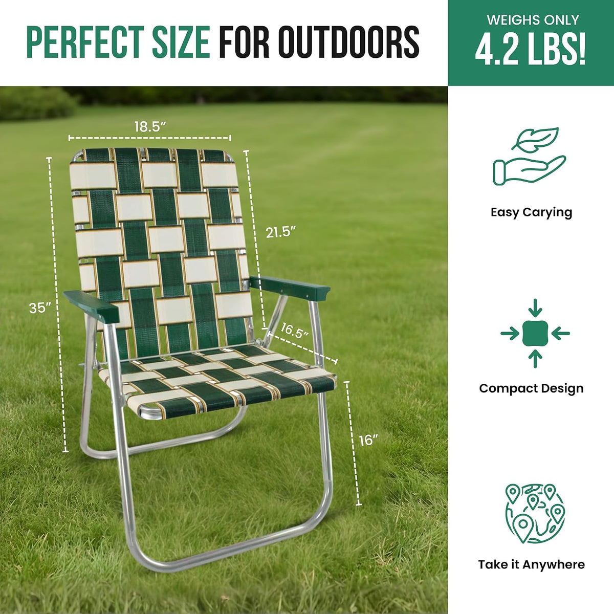 Lawn Chair USA Folding Aluminum Outdoor Patio Lawn Chair | Heavy-Duty Webbed Chairs for Camping, Sports, Beach, Yard & Tailgating | Lightweight Portable | Classic - Black and White Stripe
