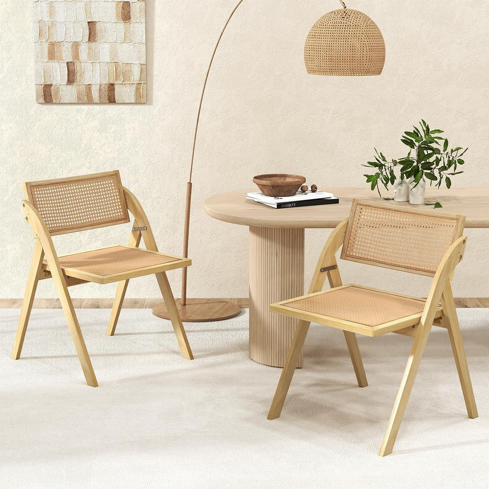 GIANTEX Folding Dining Chairs Set of 4, Wooden Folding Chair with Rattan Back...