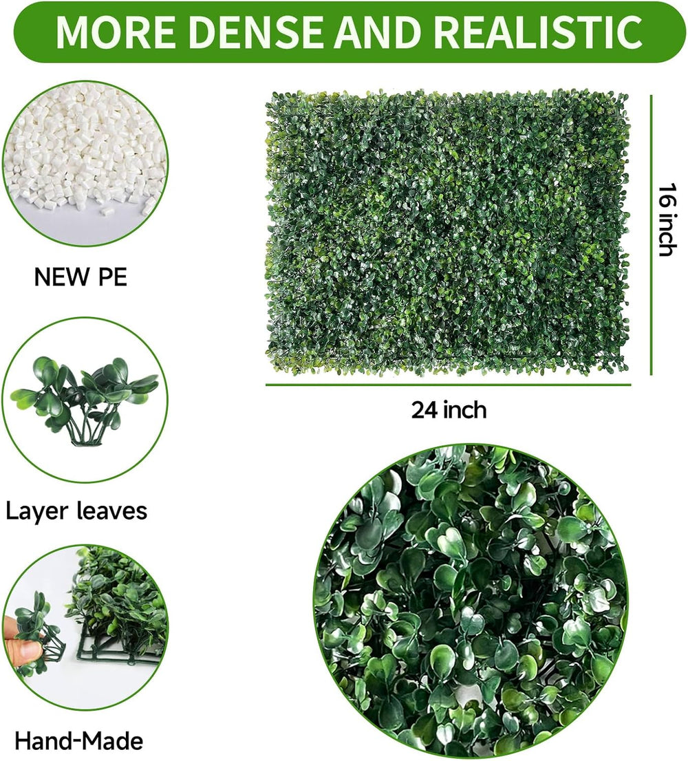 Artificial Grass Wall Panels, 24 PCS 24x16 inch Boxwood Hedge Wall Panels wit...