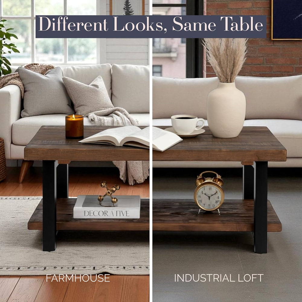 Alaterre Pomona 42 Inch Coffee Table with Storage Shelf, Rustic Natural