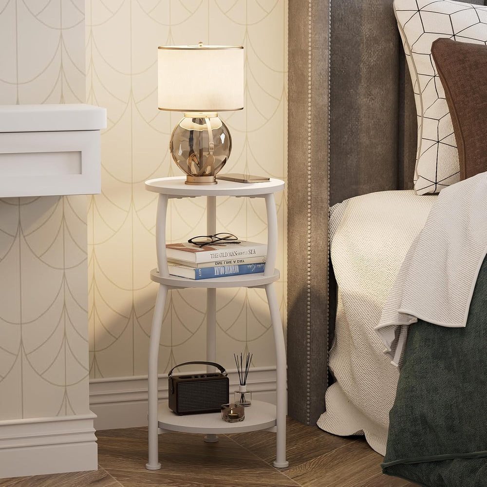 Small Round Side Table, 3-Tier Slim End Table for Small Spaces