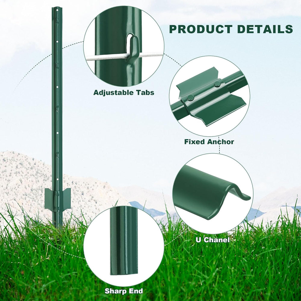 Fence Post 3 Feet / 36 Inch, Pack of 10, Heavy Duty Metal Fence Posts, No Dig...