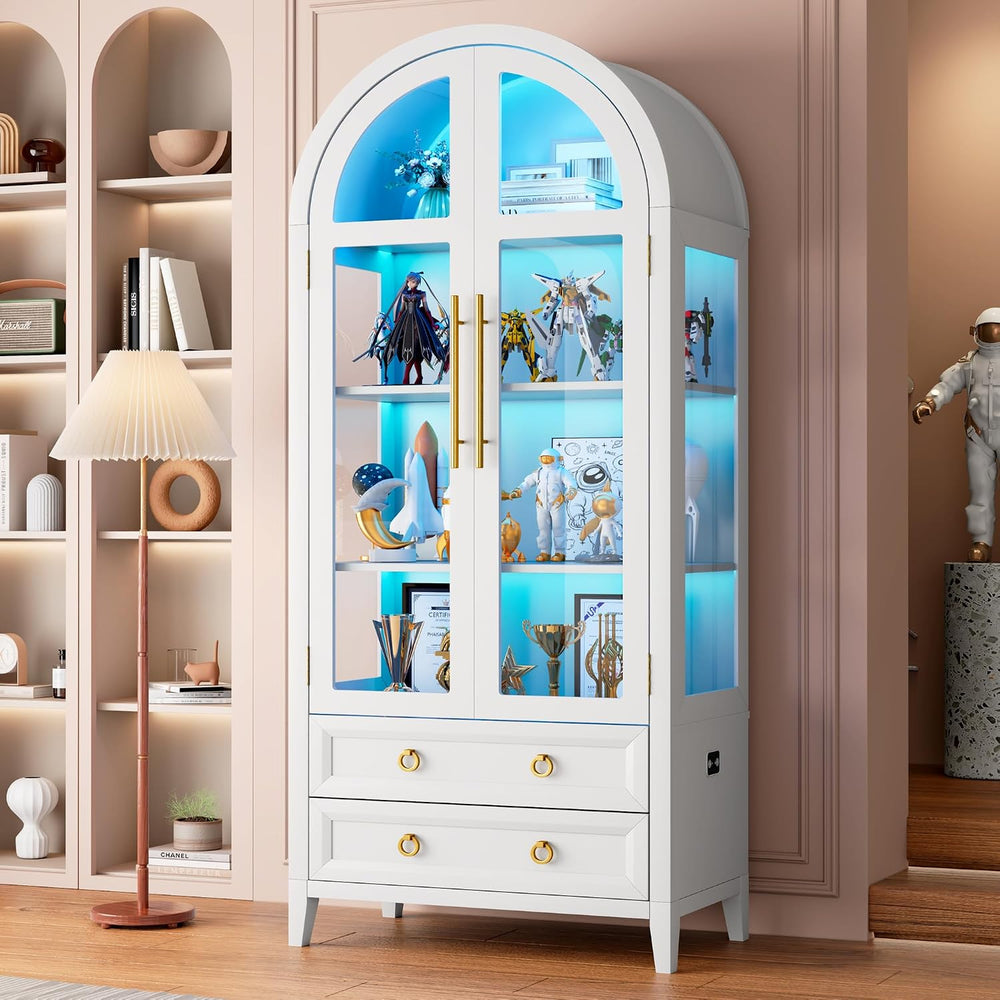 Vlsrka 71 Inch Arched Curio Cabinet, Display Cabinet with Sensor LED Lights